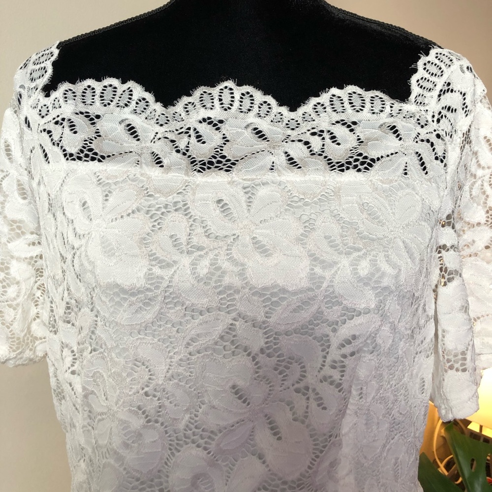 Women's Elegant Lace 3/4 Sleeve Crew Neck Dress - Picture 6 of 6